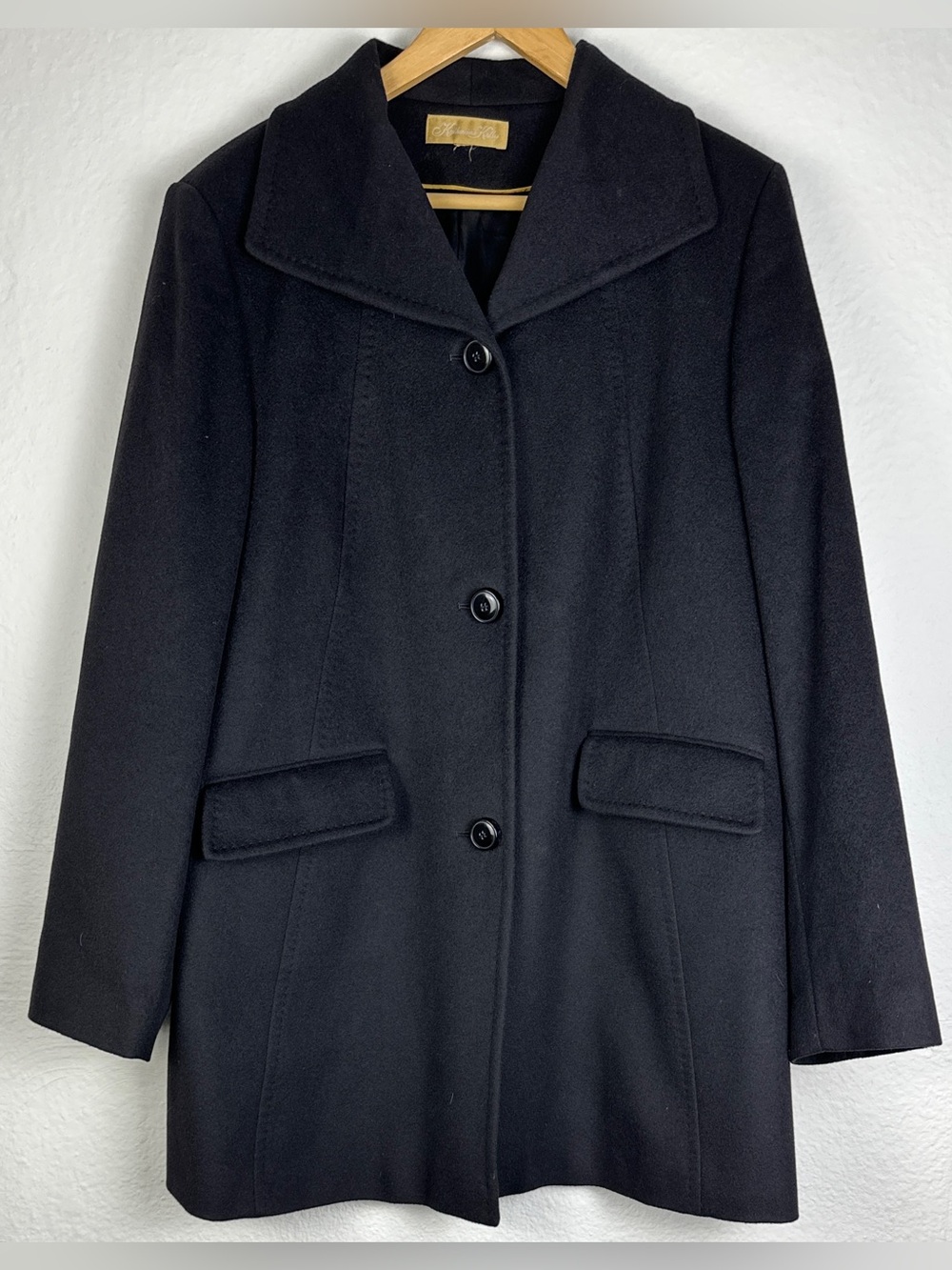 Katherine Kelly 100% Cashmere Black Coat Women’s M 8 10 Tailored Long